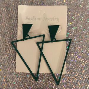 Green Triangular Geometric Earrings